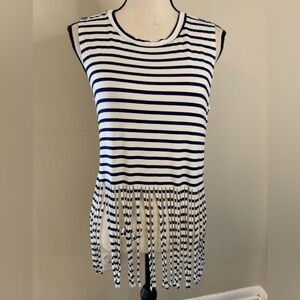 Everly navy & white striped fringe tank top SZ Medium